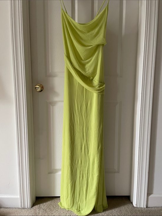 naked wardrobe Dresses & Skirts - Naked Wardrobe Mesh Draped Strap high-slit Maxi dress - Chartreuse